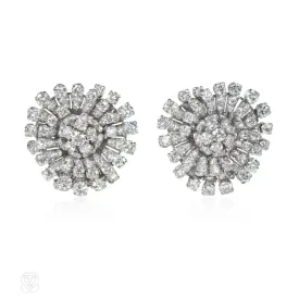 1950s diamond and platinum flower swirl earrings