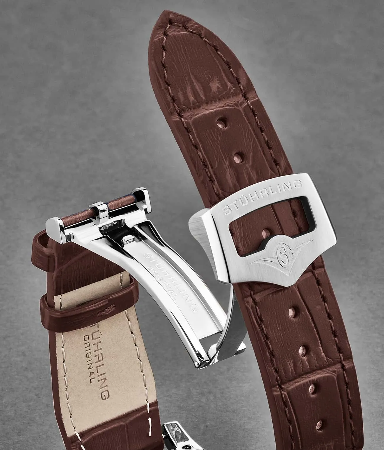 20mm Leather Strap with Stainless Steel Deployant Buckle