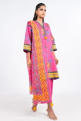 3 Pc Printed Lawn Suit With Poly Chiffon Dupatta