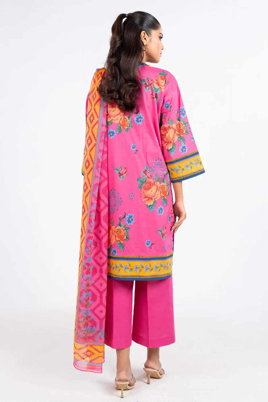 3 Pc Printed Lawn Suit With Poly Chiffon Dupatta