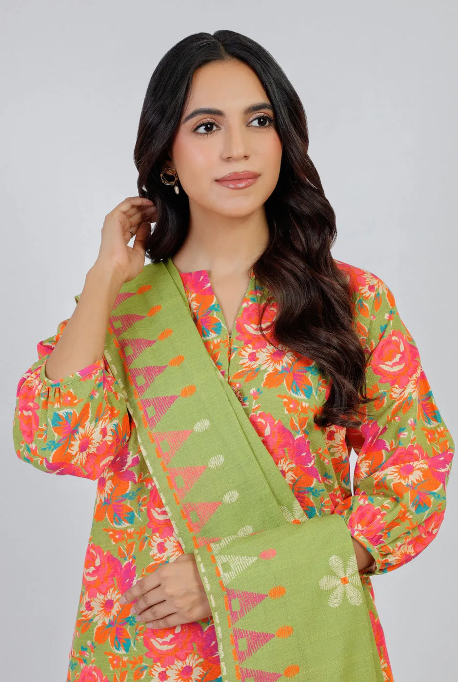 3 Piece Printed Khaddar Suit With Light Khaddar Dupatta