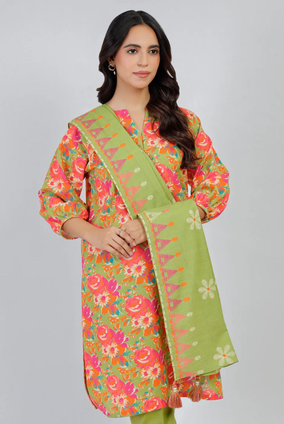 3 Piece Printed Khaddar Suit With Light Khaddar Dupatta