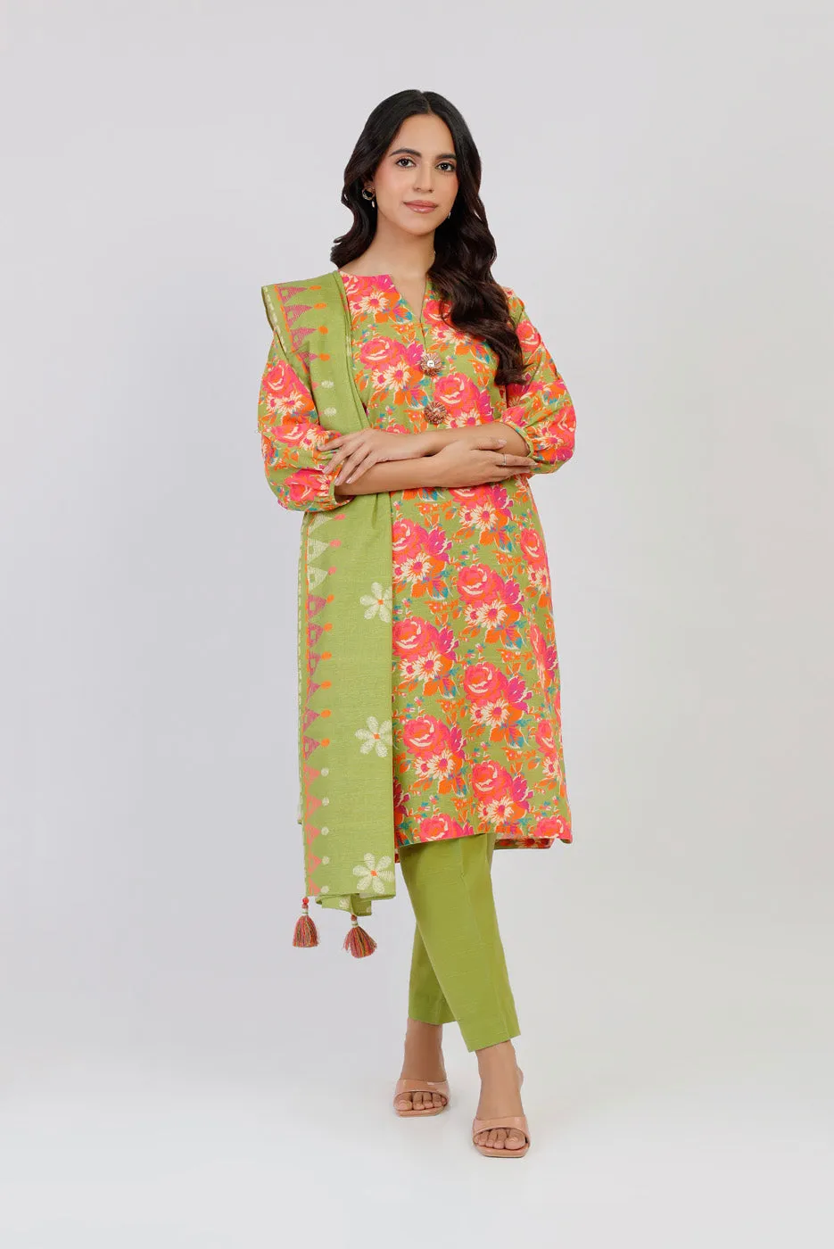 3 Piece Printed Khaddar Suit With Light Khaddar Dupatta