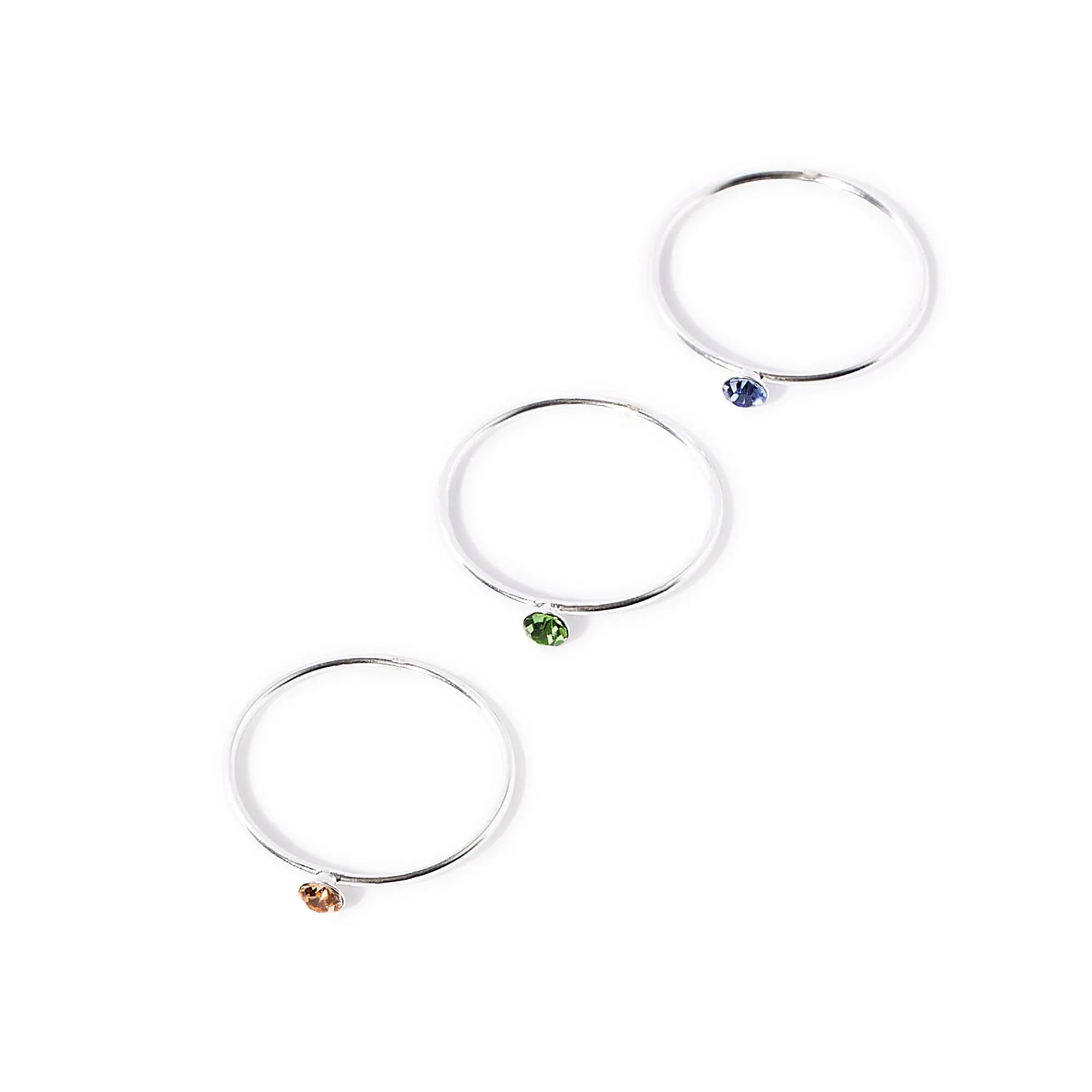 925 Pure Sterling Silver Set Of 3 Pastel Swarovski Stacking Silver Ring Pack-Medium