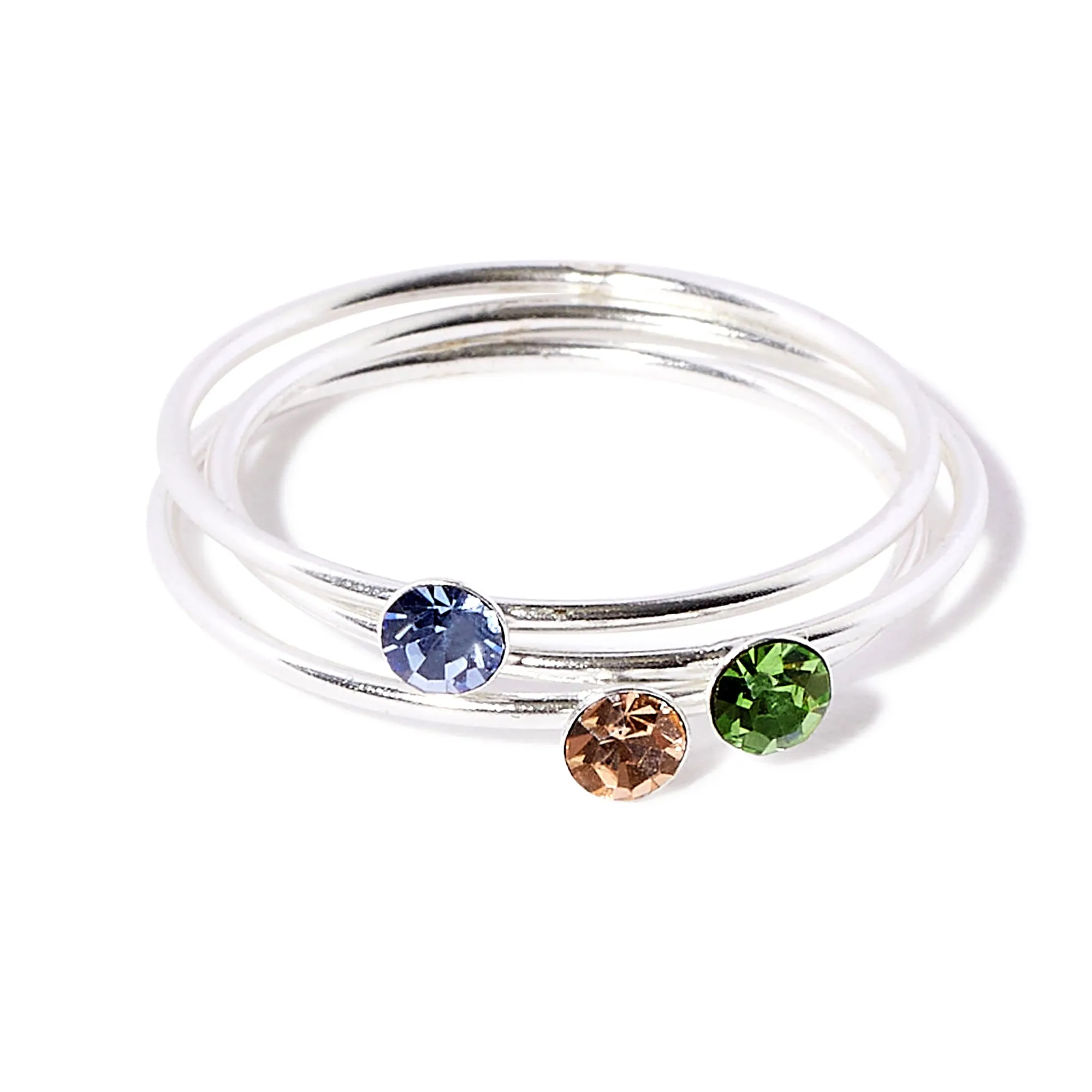 925 Pure Sterling Silver Set Of 3 Pastel Swarovski Stacking Silver Ring Pack-Medium