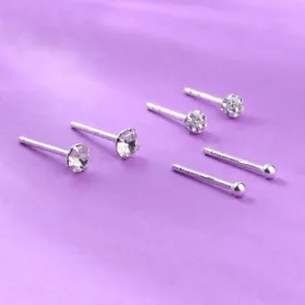 925 Pure Sterling Silver Set Of 3 Sparkle Pave Studded Ball Stud Earring Pack