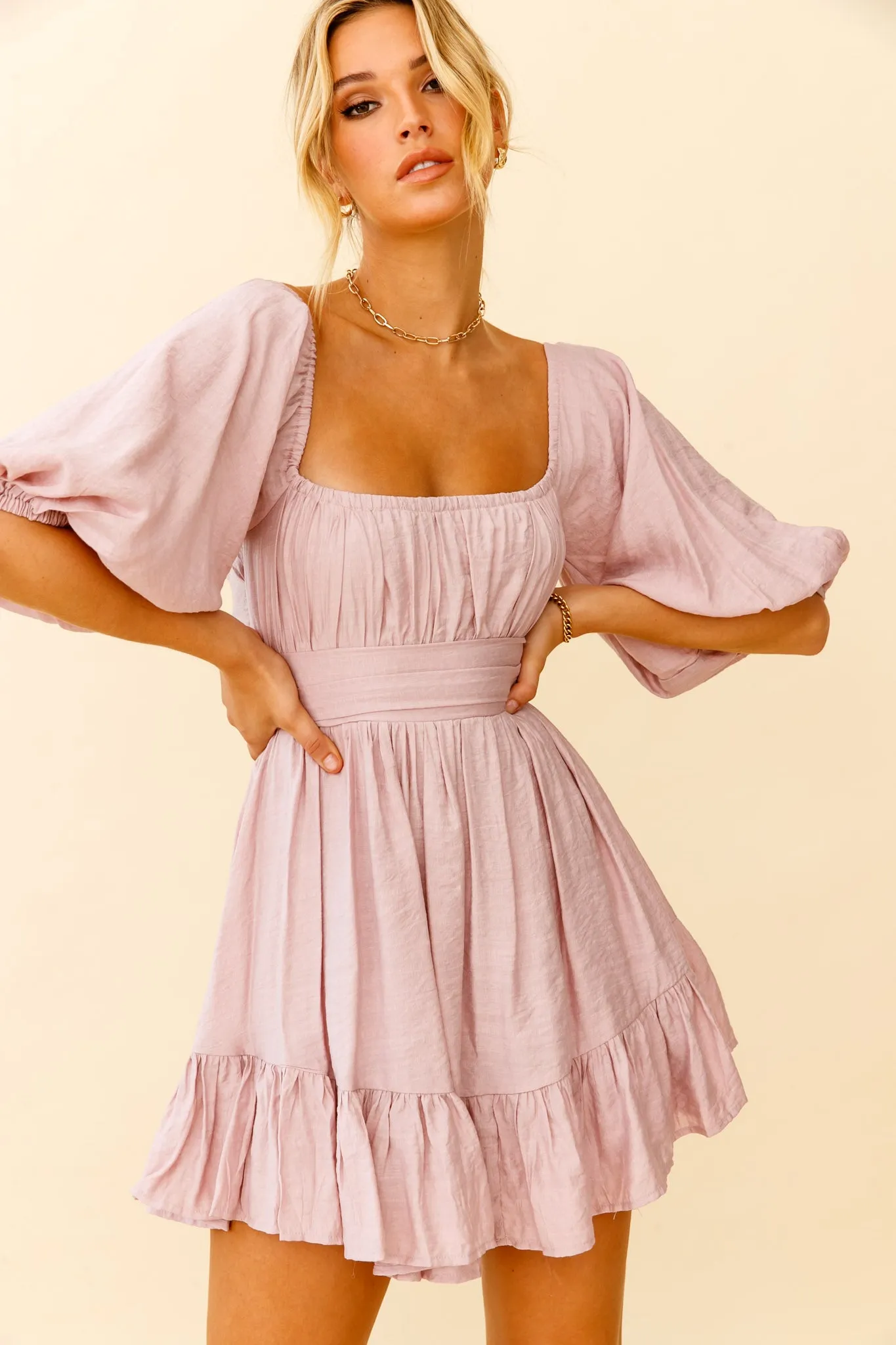 Abby Off-Shoulder Tie-Up Back Dress Blush