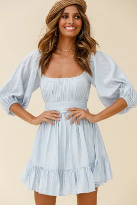 Abby Off-Shoulder Tie-Up Back Dress Steel Blue