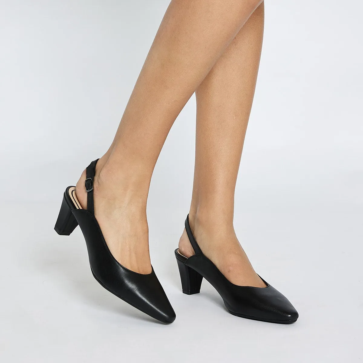 Agatha Heel in Black Leather