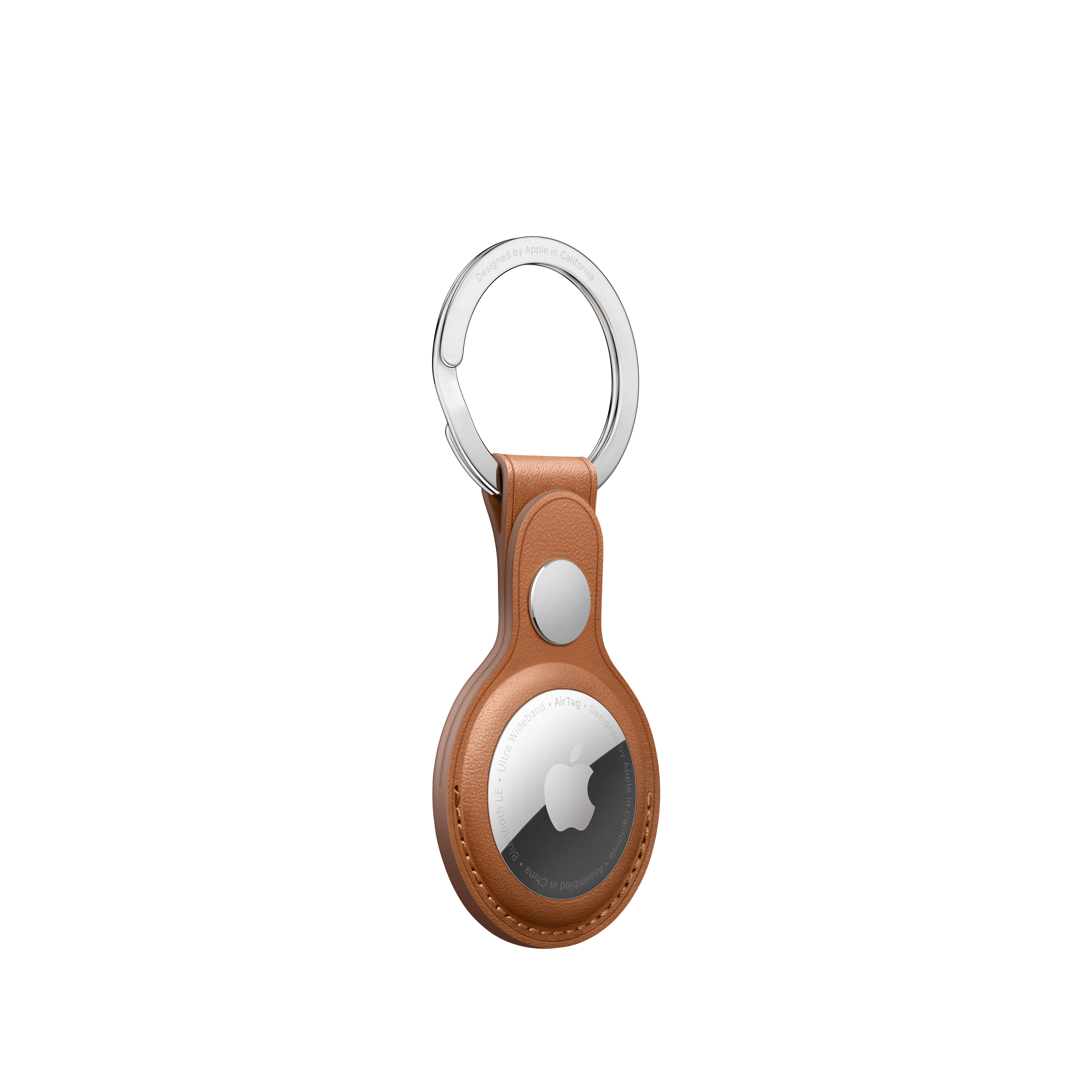 AirTag Leather Key Ring - Saddle Brown