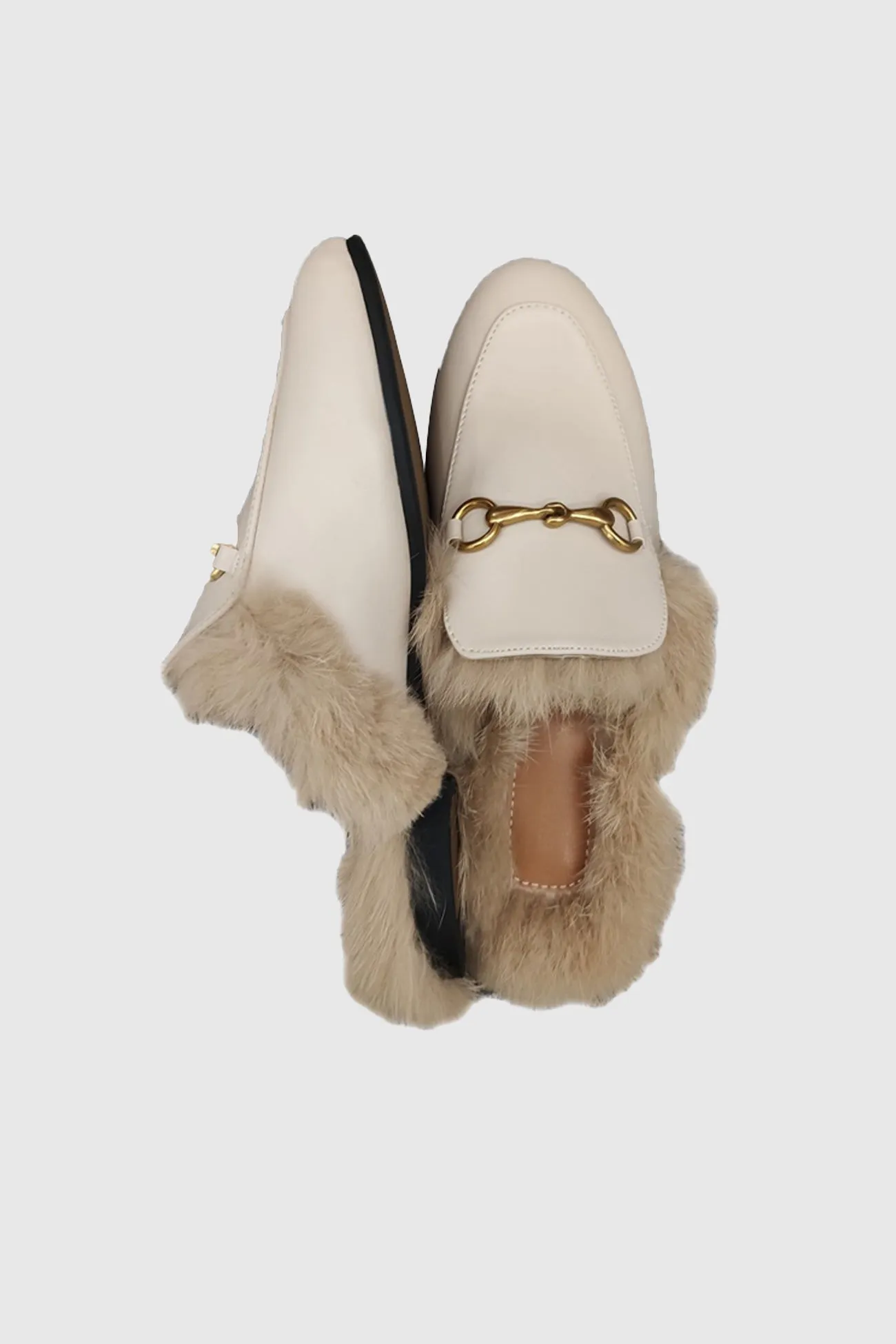 Amozae-Rabbit Fur Lined Leather Loafer Mules