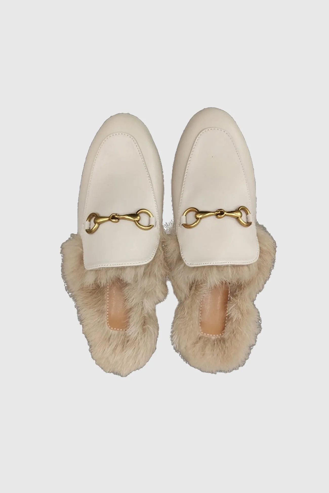 Amozae-Rabbit Fur Lined Leather Loafer Mules