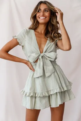 Anthea Bow-Tie Front Layered Frill Dress Olive