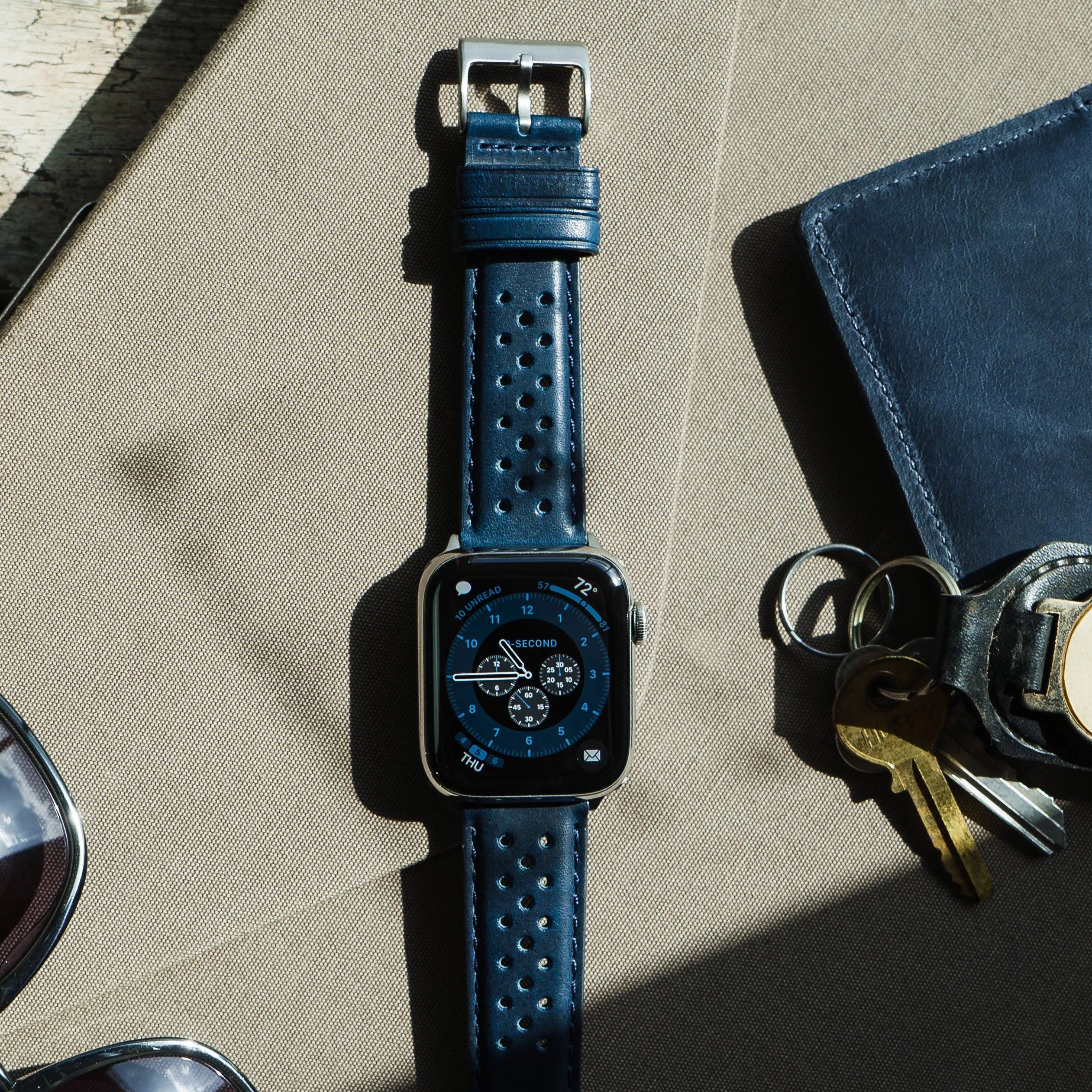 Apple Watch Navy Blue Racing Horween Leather Watch Band