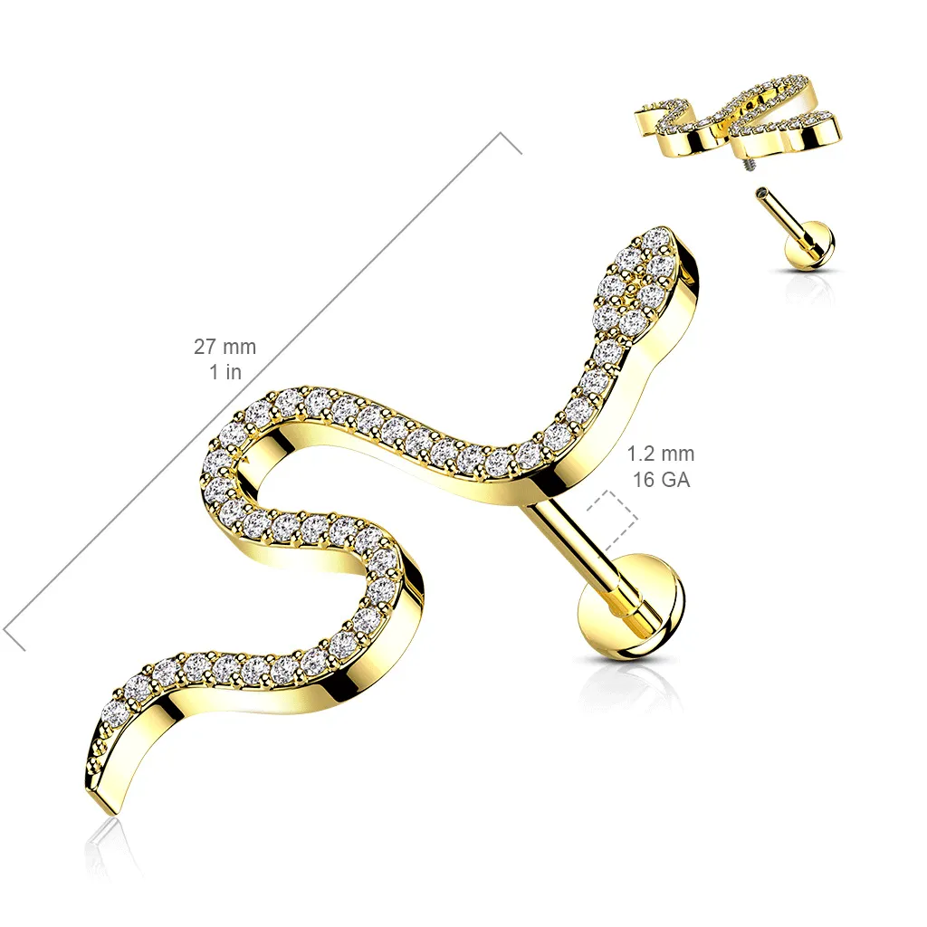 Arizona Snake Body Jewellery with Gold Plating. Labret, Monroe, Tragus and Cartilage Earrings.