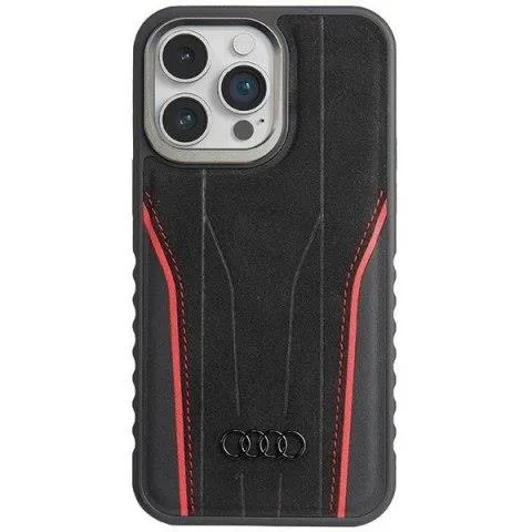 Audi Genuine Leather Hard Case with MagSafe for iPhone 15 Pro Max 6.7" Black/Red - AU-TPUPCMIP15PM-R8/D3-RD