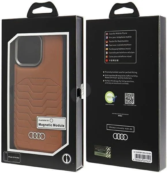 Audi Synthetic Leather Hard Case with MagSafe for iPhone 15 Pro Max 6.7" Brown - AU-TPUPCMIP15PM-GT/D3-BN