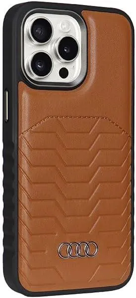 Audi Synthetic Leather Hard Case with MagSafe for iPhone 15 Pro Max 6.7" Brown - AU-TPUPCMIP15PM-GT/D3-BN