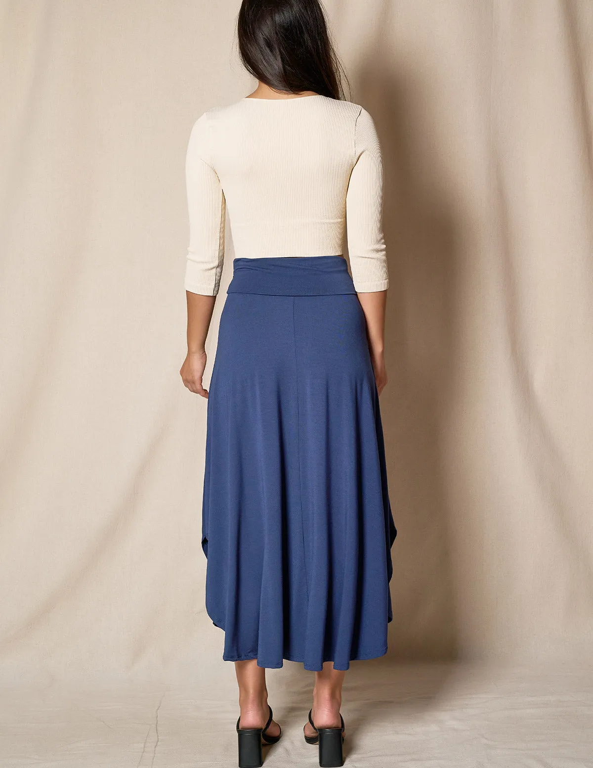 Bamboo Flat Waist Skirt - Navy