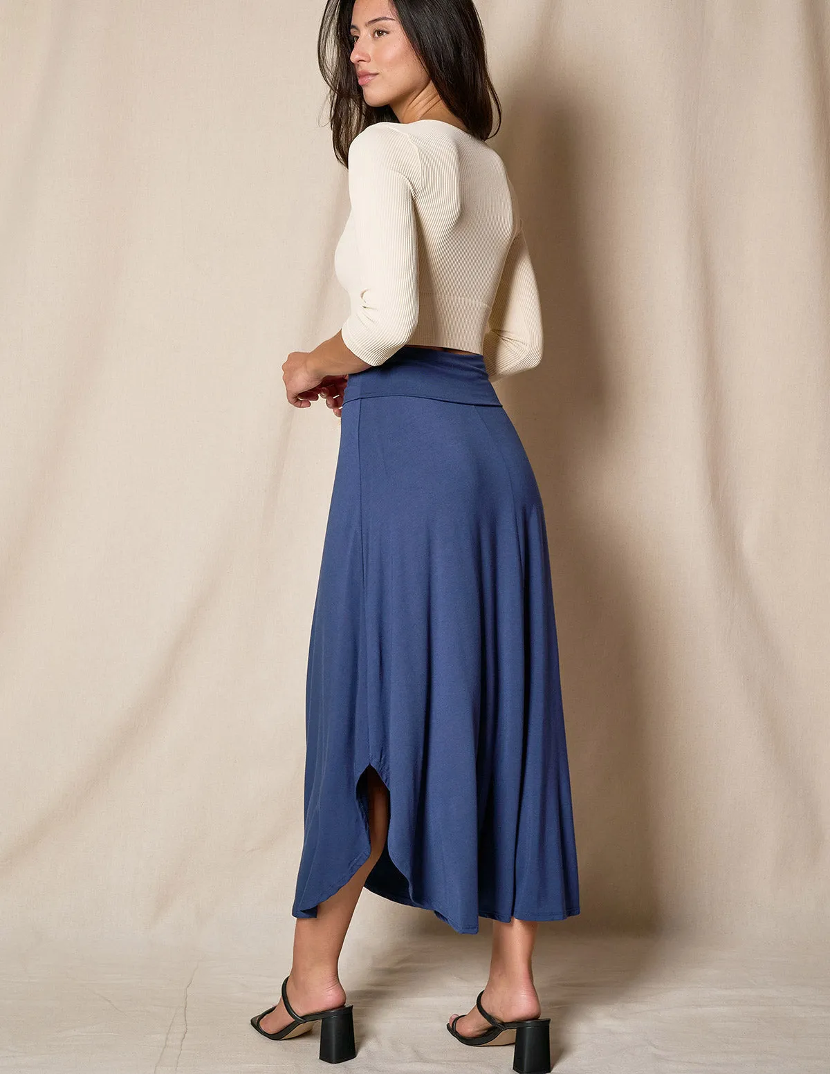 Bamboo Flat Waist Skirt - Navy