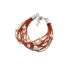 Barse Leather 'n' Pearls Good Times Bracelet-Orange