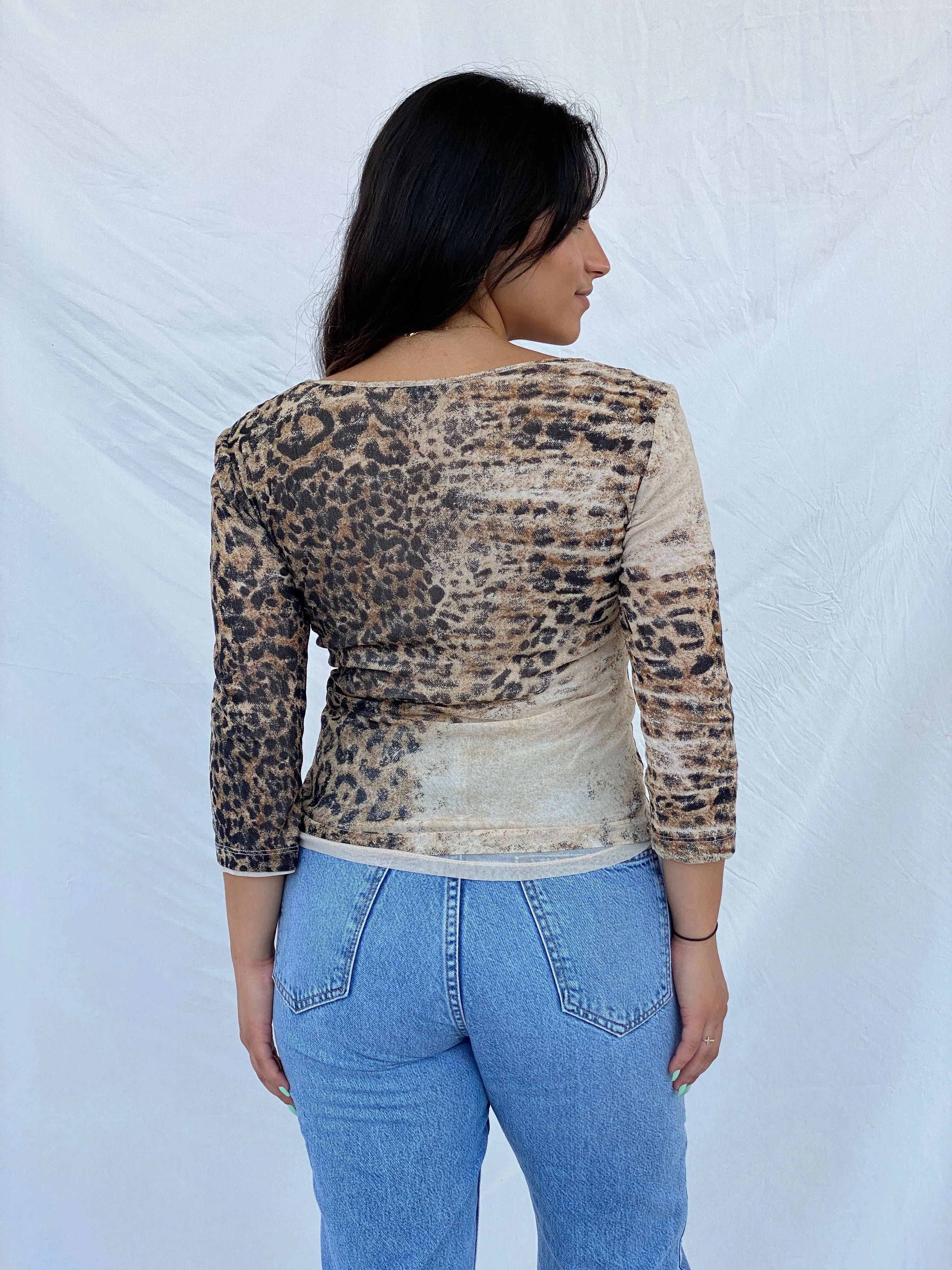 Beautiful 90s Nice Connection Semi Mesh Patchwork Beige Top - M