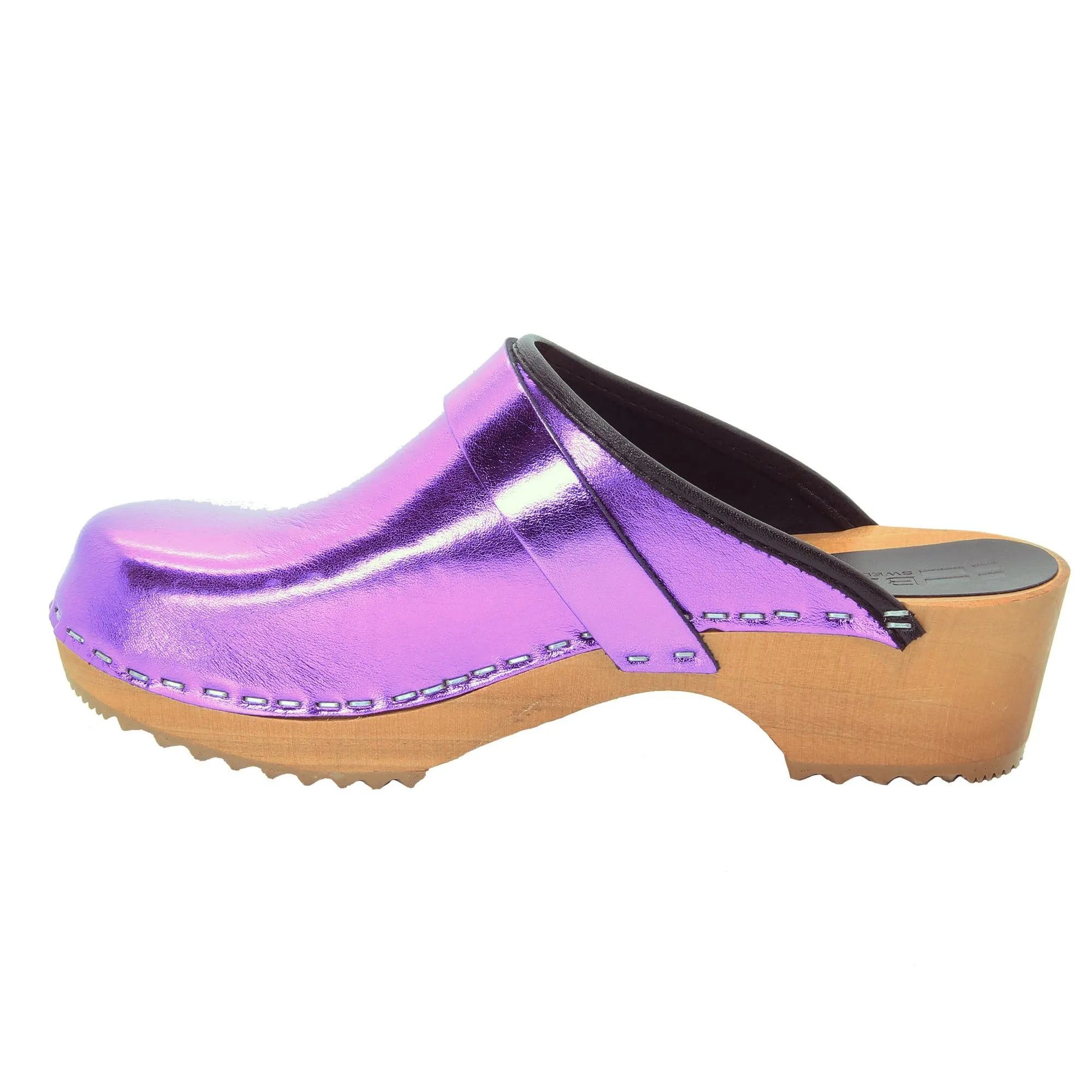 BJORK Maja Wood Open Back Metallic Leather Clogs - CLOSEOUT