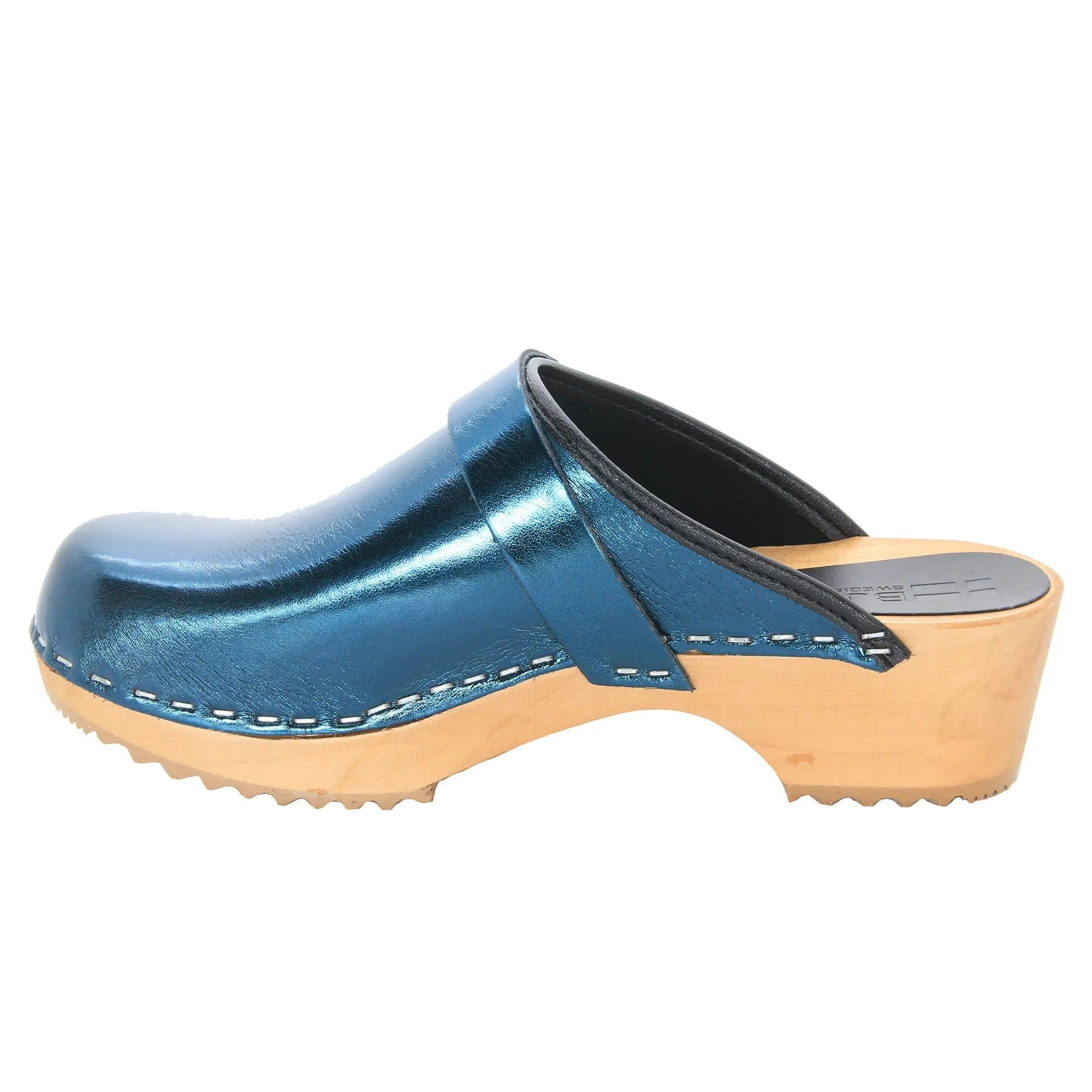 BJORK Maja Wood Open Back Metallic Leather Clogs - CLOSEOUT