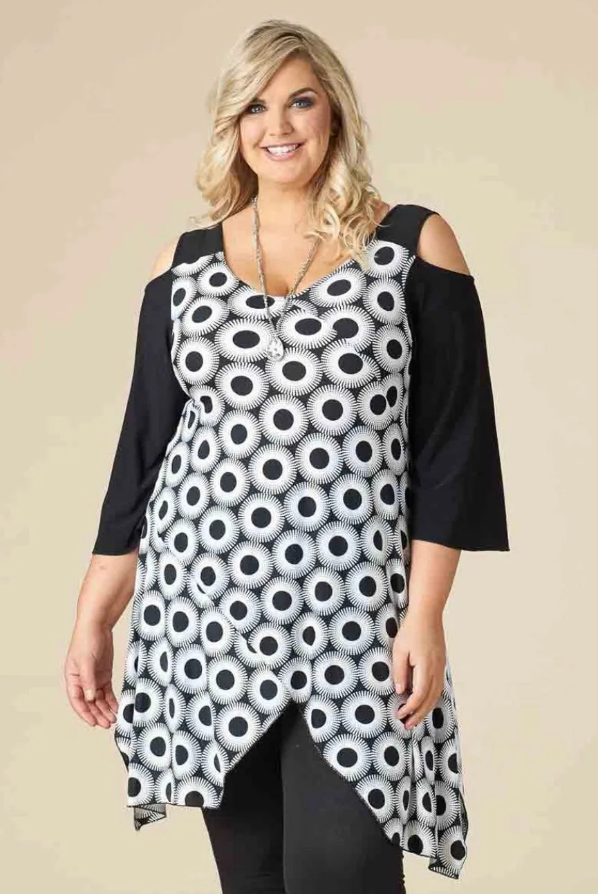 Black & White Circle Cold Shoulder Tunic