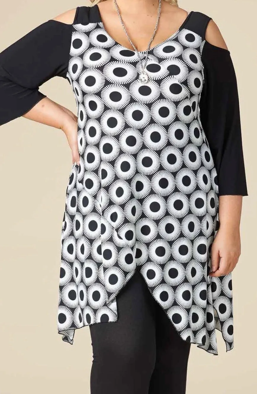 Black & White Circle Cold Shoulder Tunic