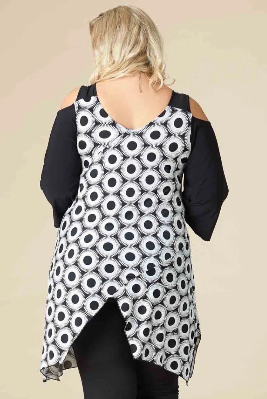 Black & White Circle Cold Shoulder Tunic