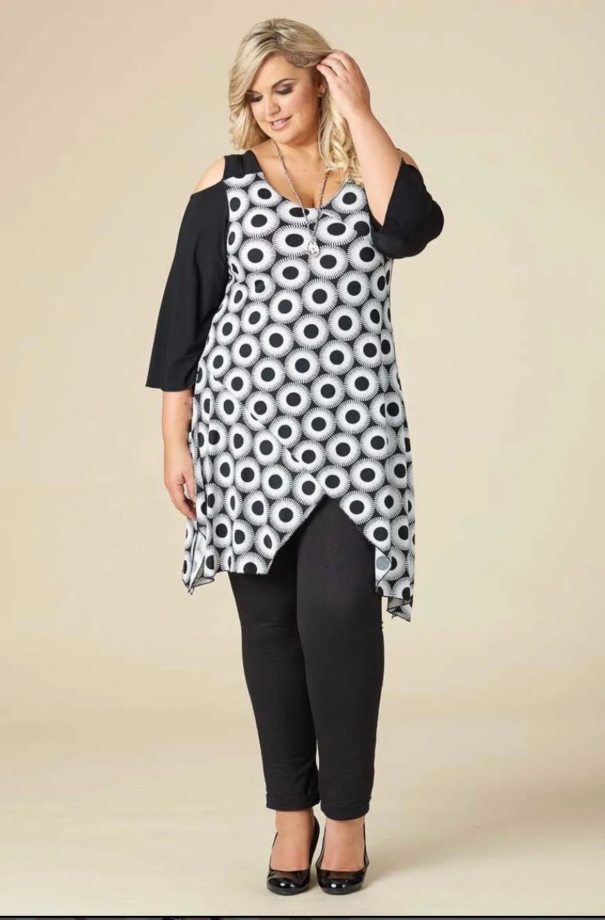 Black & White Circle Cold Shoulder Tunic