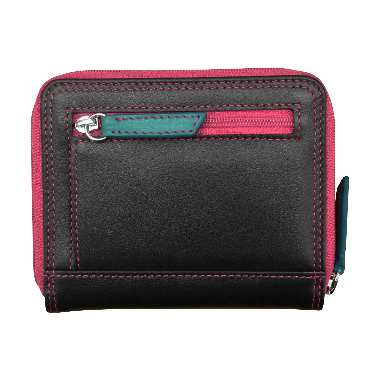 Black Brights-Small Zip Rfid Leather Wallet