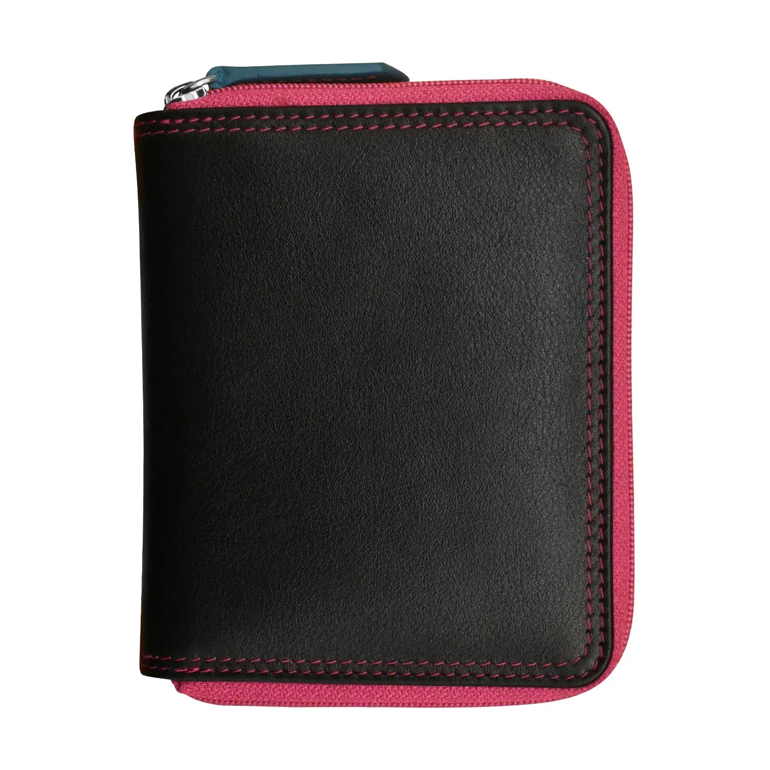 Black Brights-Small Zip Rfid Leather Wallet