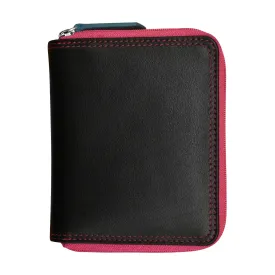 Black Brights-Small Zip Rfid Leather Wallet