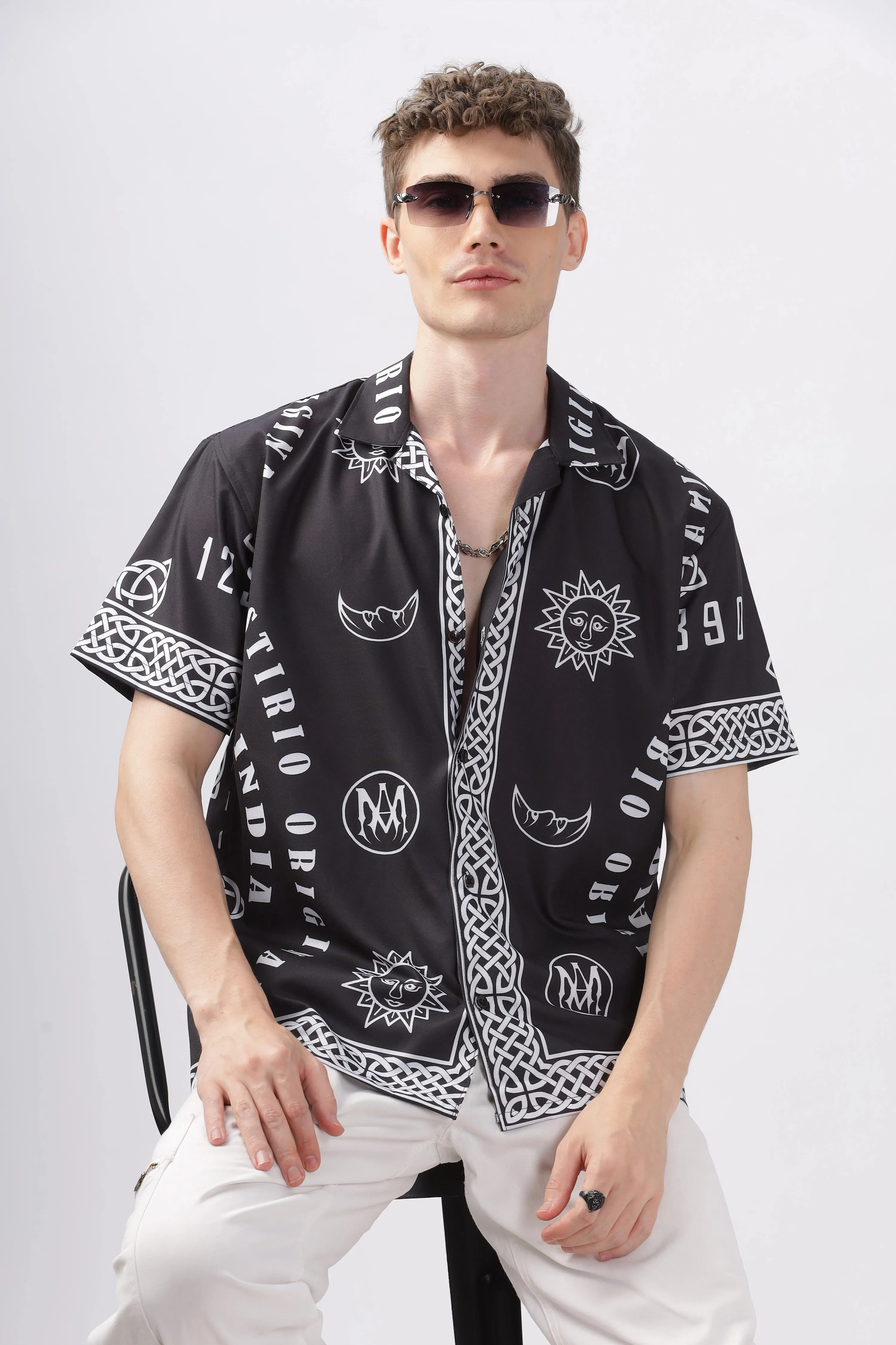 Black letter printed half sleeve shirt