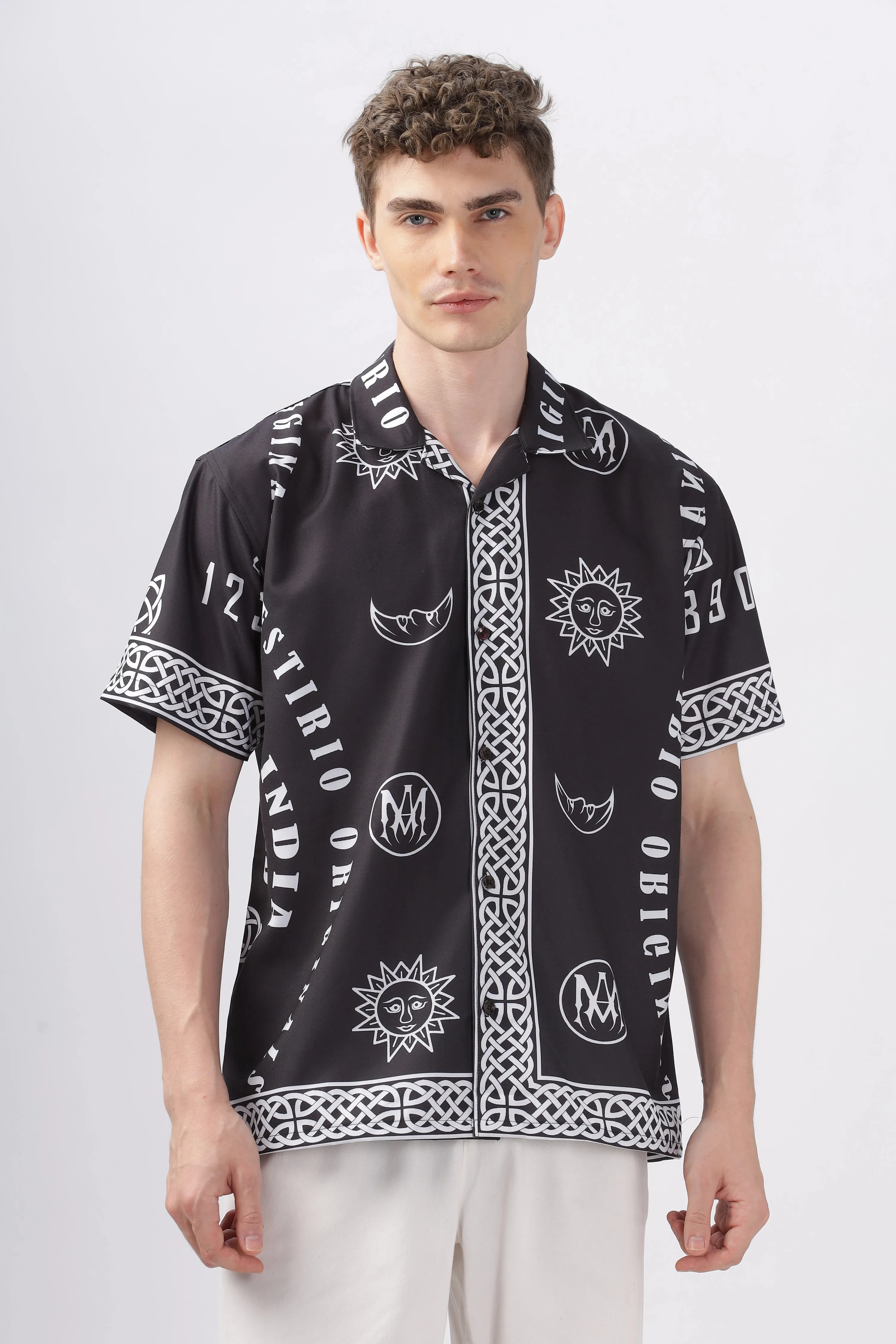 Black letter printed half sleeve shirt