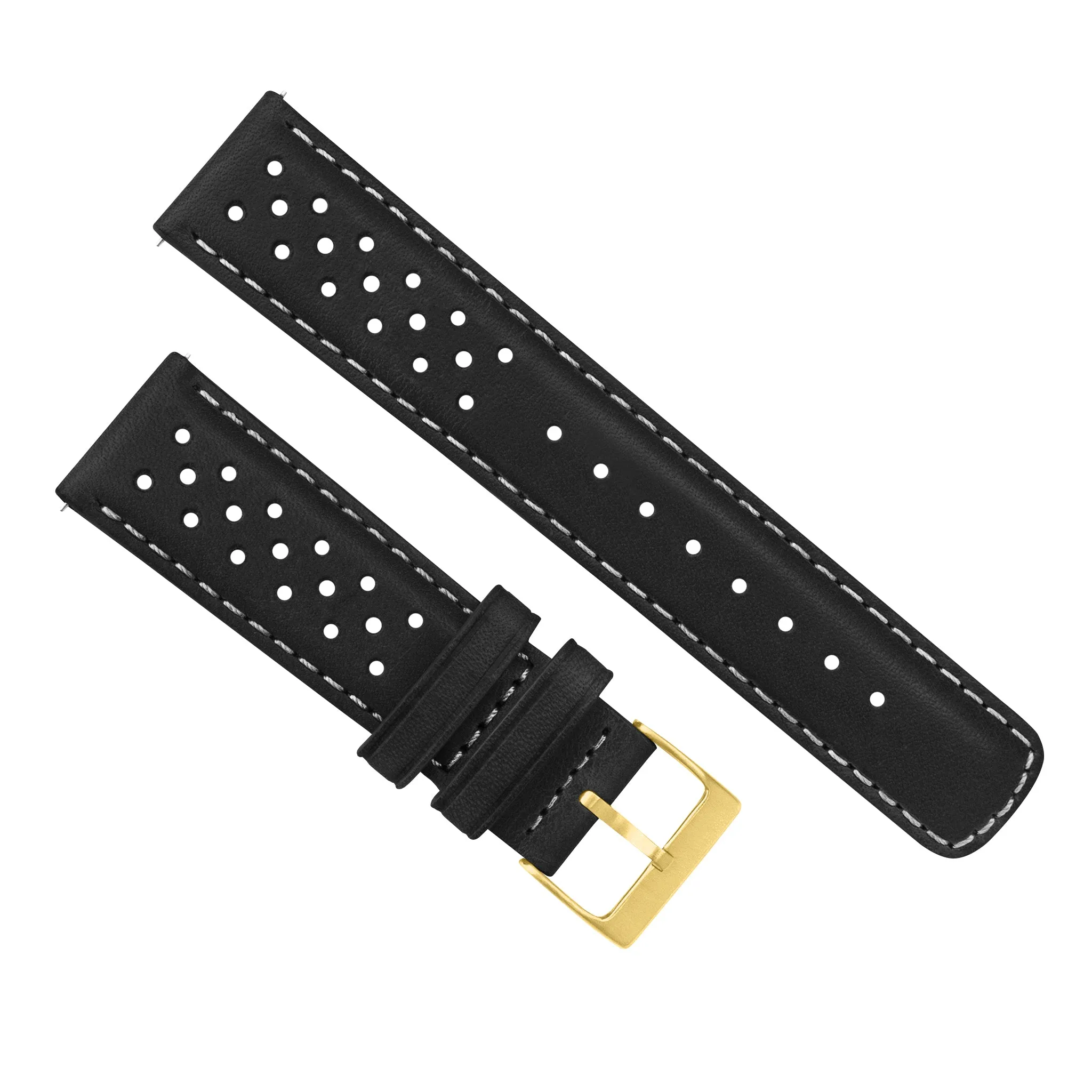 Black Linen Stitch Racing Horween Leather Watch Band (18mm SALE)