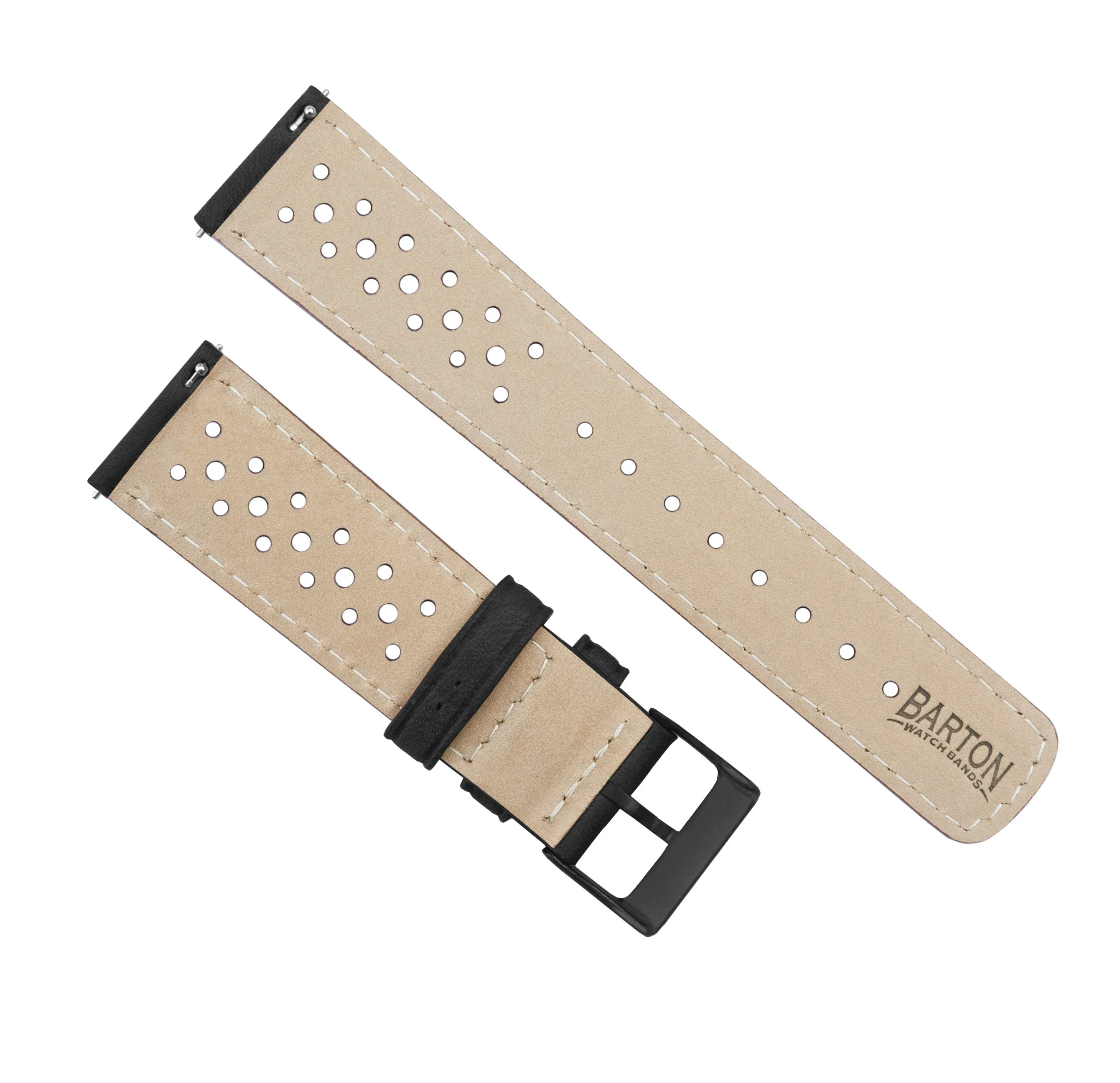 Black Linen Stitch Racing Horween Leather Watch Band (18mm SALE)