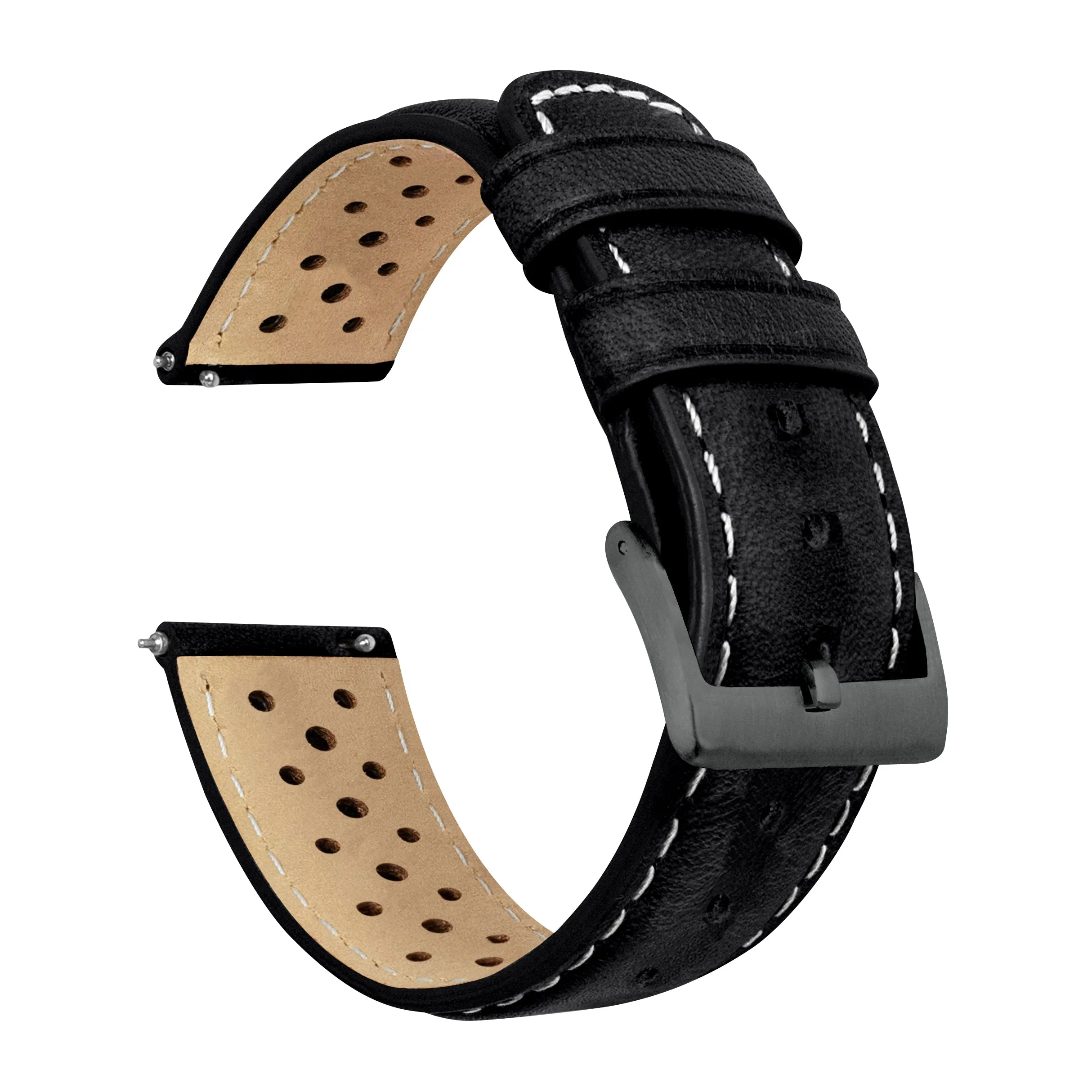 Black Linen Stitch Racing Horween Leather Watch Band (18mm SALE)