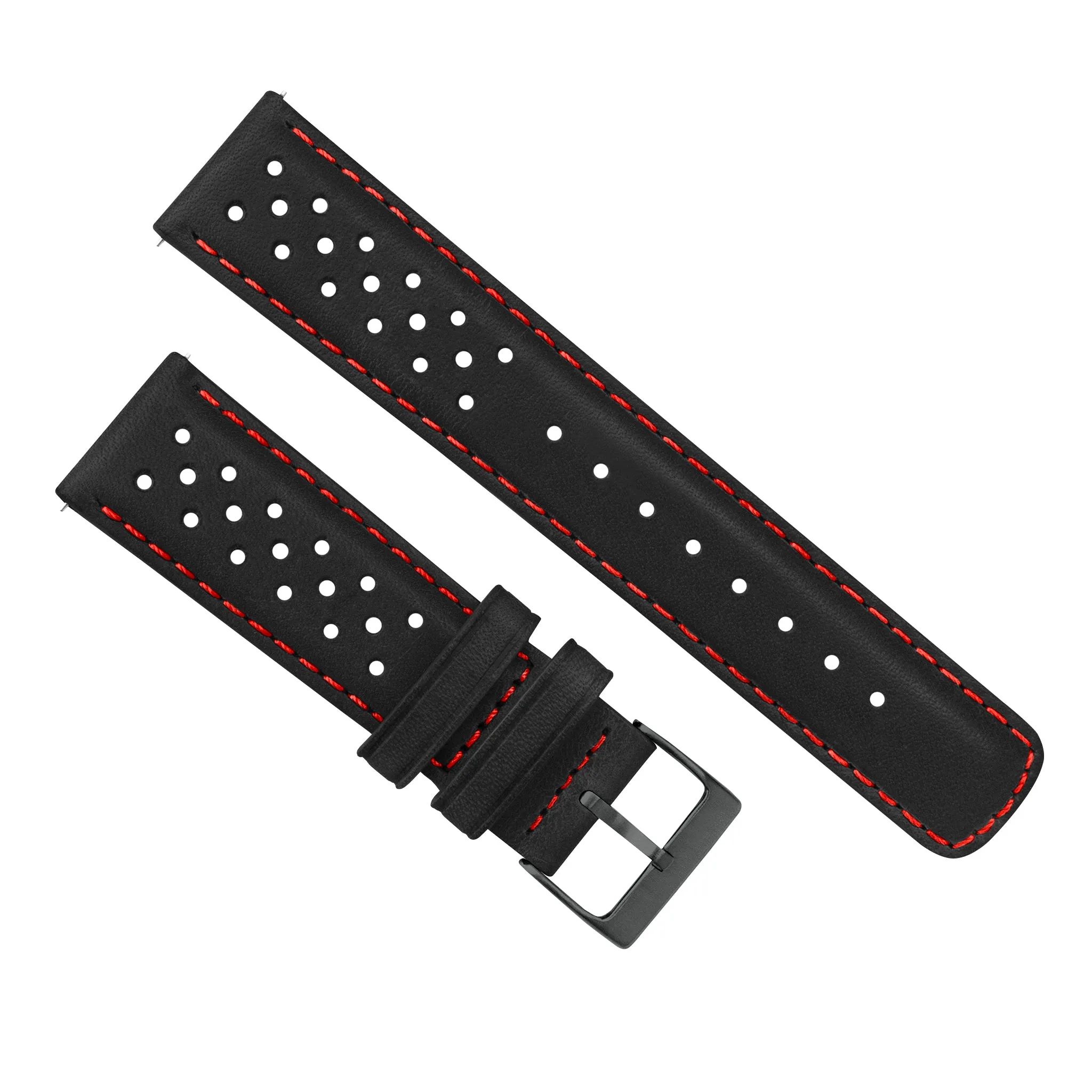 Black Red Stitch Racing Horween Leather Watch Band (18mm SALE)