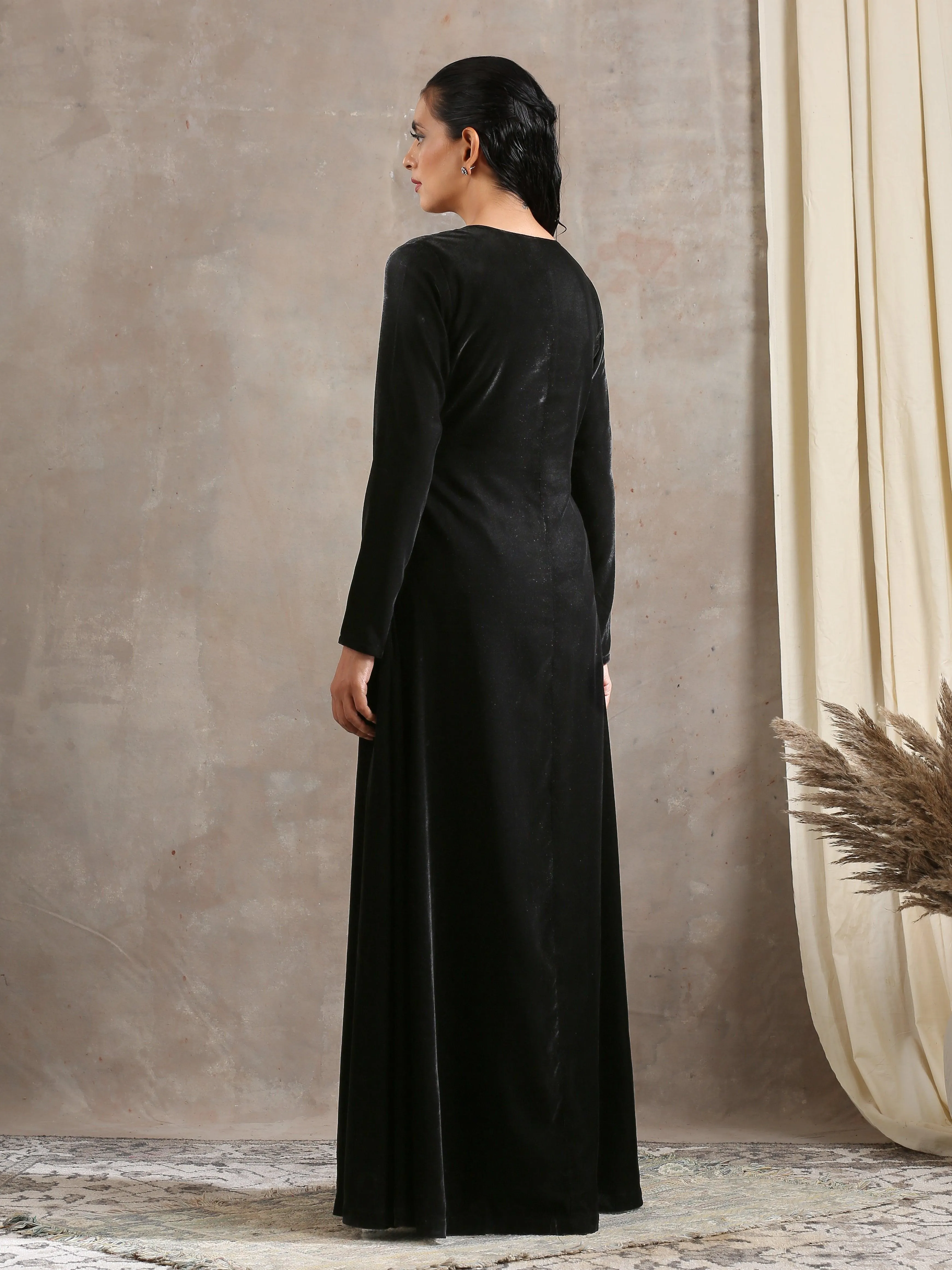 Black Velvet Front Slit Kurta