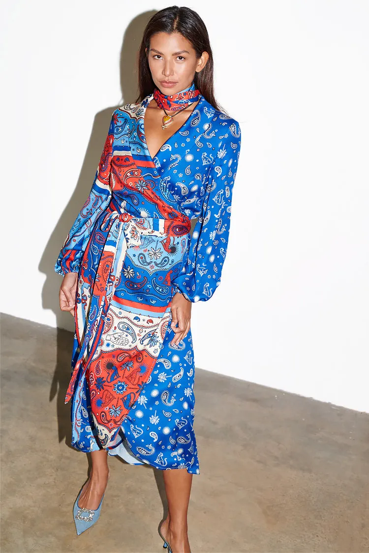 Blue Bandana Clash Brooklyn Wrap Dress