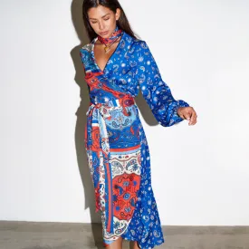 Blue Bandana Clash Brooklyn Wrap Dress