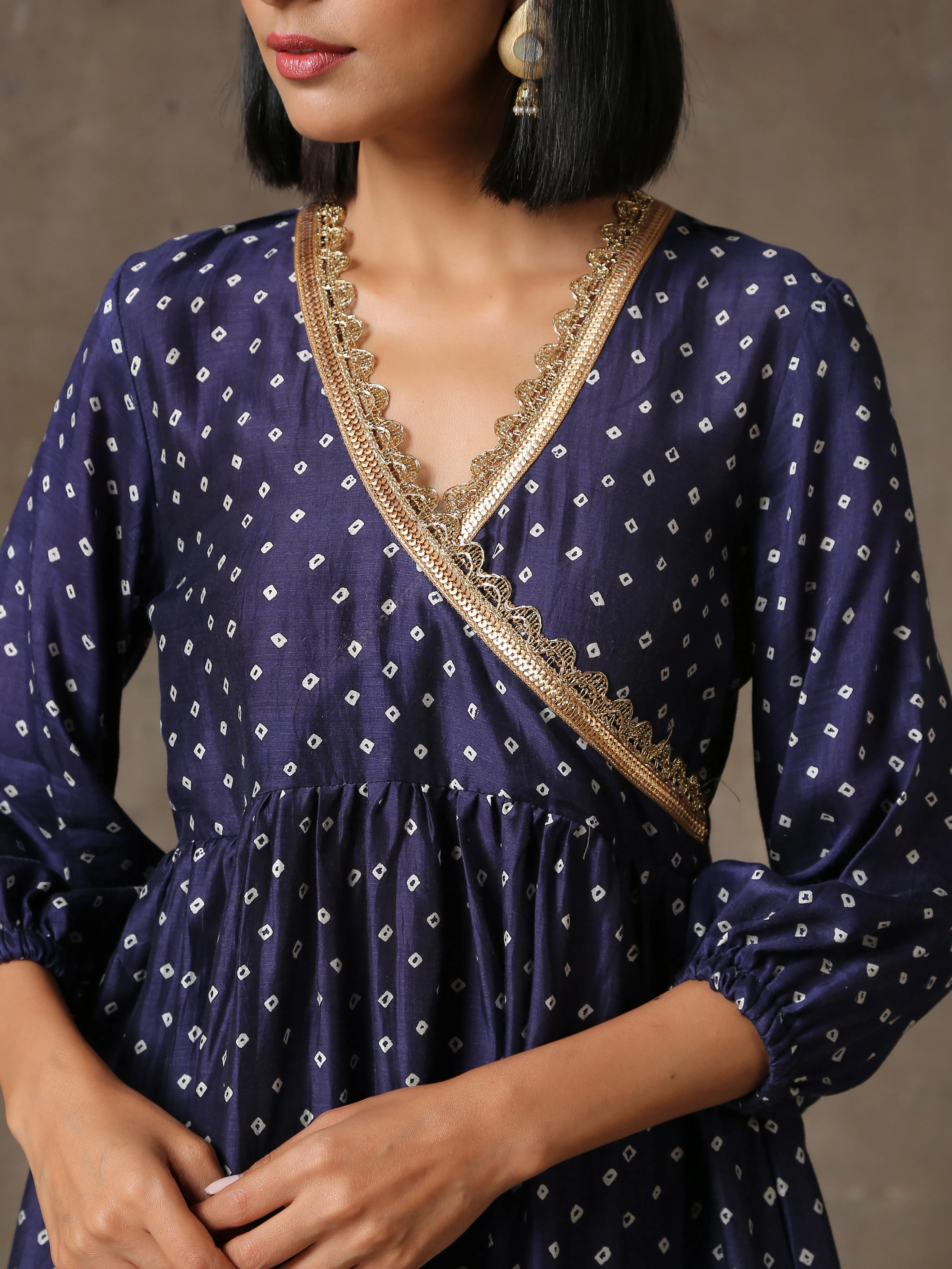 Blue Bandhani Printed Silk Co-Ord Set