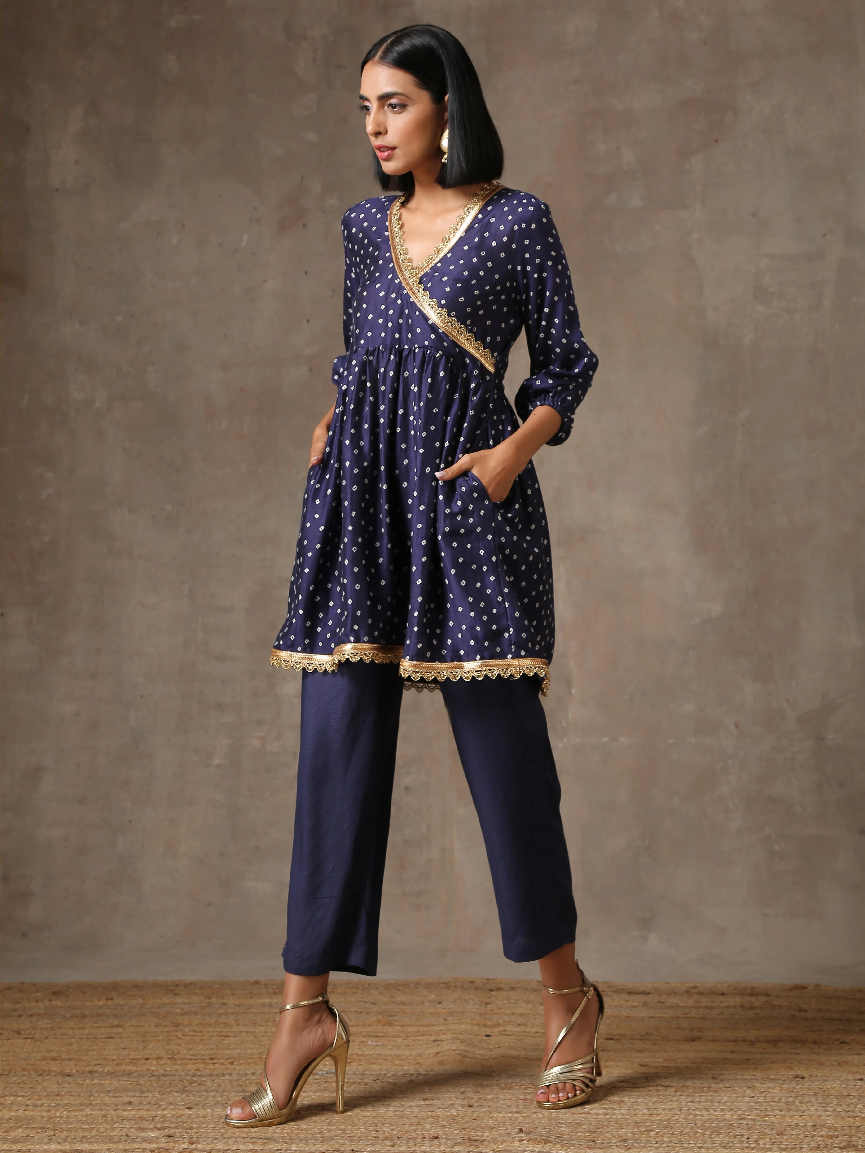 Blue Bandhani Printed Silk Co-Ord Set