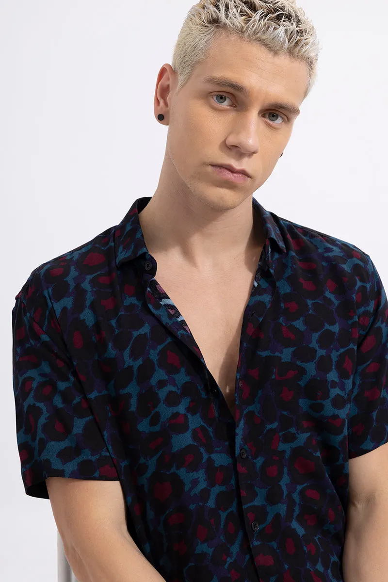 Blue Cheetah Print Black Shirt