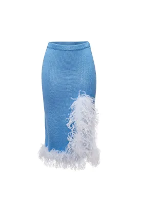 Blue Knit Skirt-Dress With Feather Details