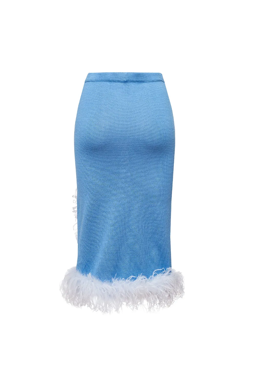 Blue Knit Skirt-Dress With Feather Details