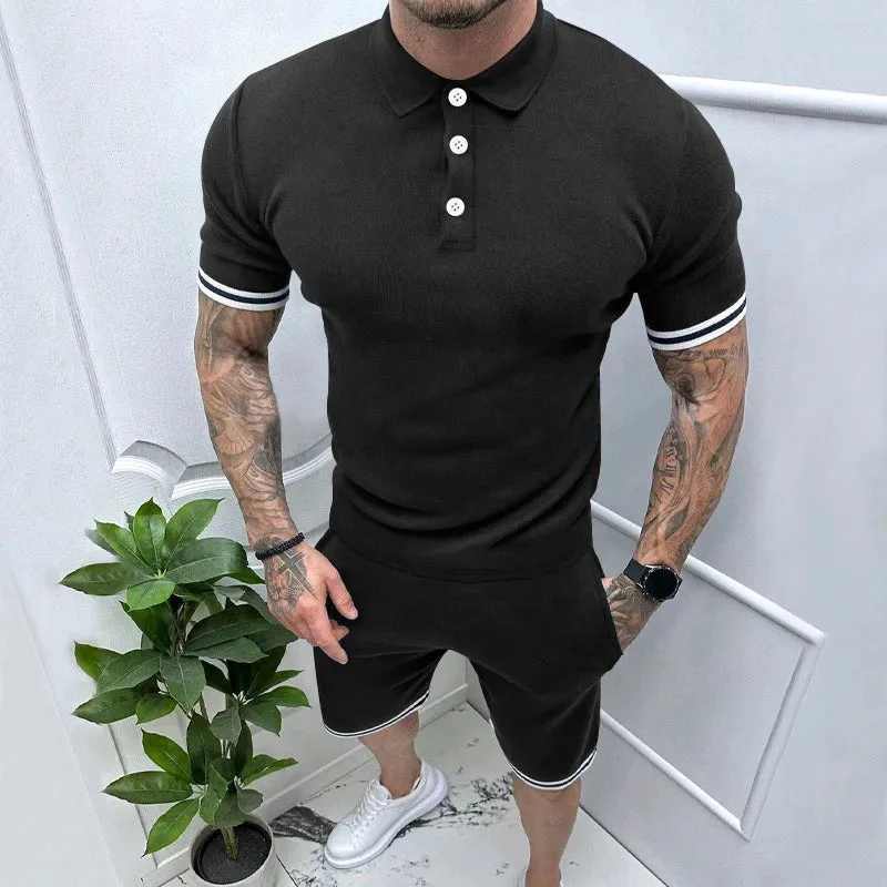 BONSIR  -  2024 Spring Summer Fashion Two Piece Suits Mens Short Sleeve Patchwork Polo Shirts And Shorts Sets For Men New Casual Outfits